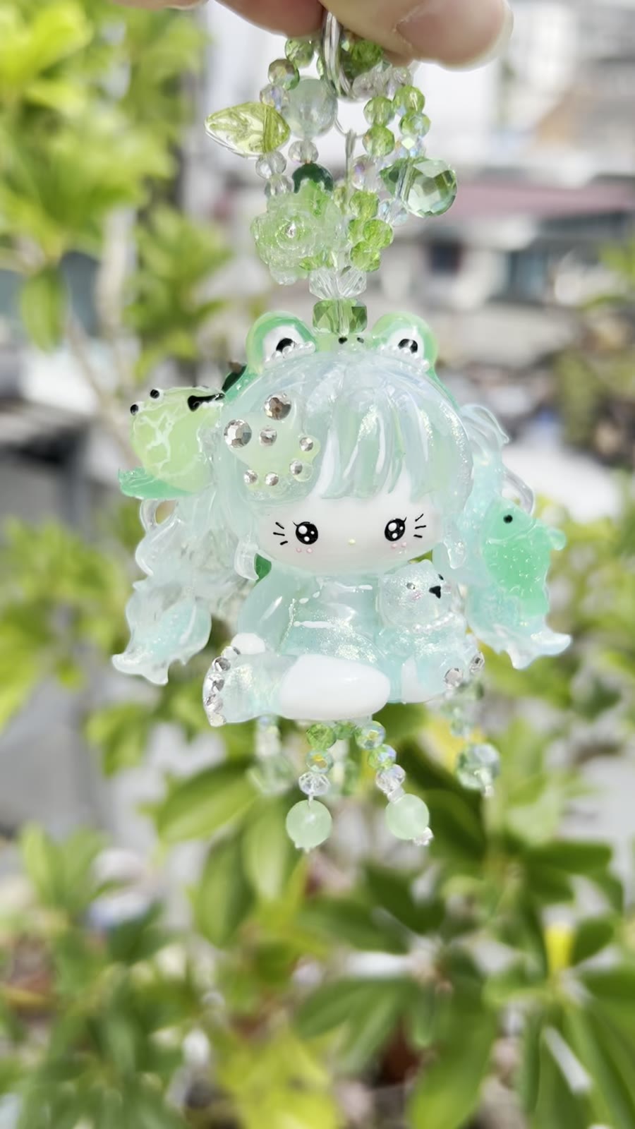 Charm de Bolsa de Contas Kitty Verde