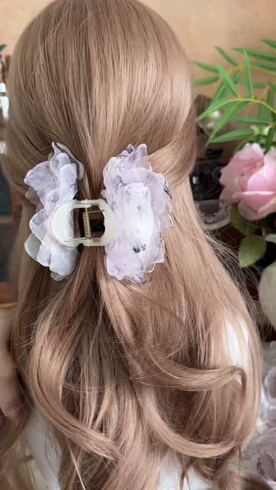 Handcrafted Fabric Rose Hair Clip Purple