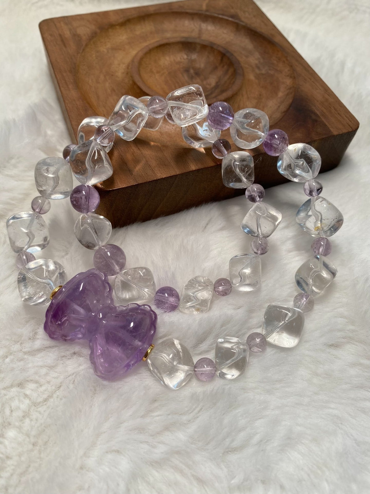 White Crystal Lavender Amethyst Double Loop Bracelet
