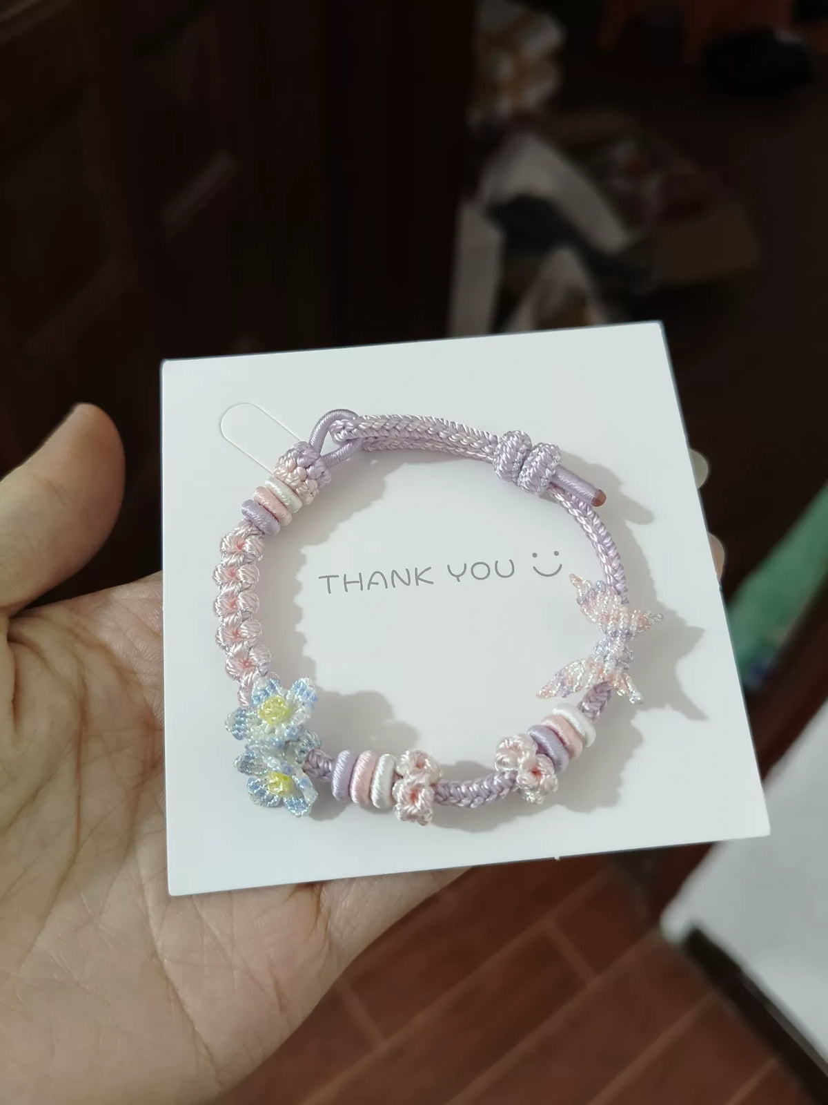 Handwoven Pink Lavender Gradient Cord Bracelet