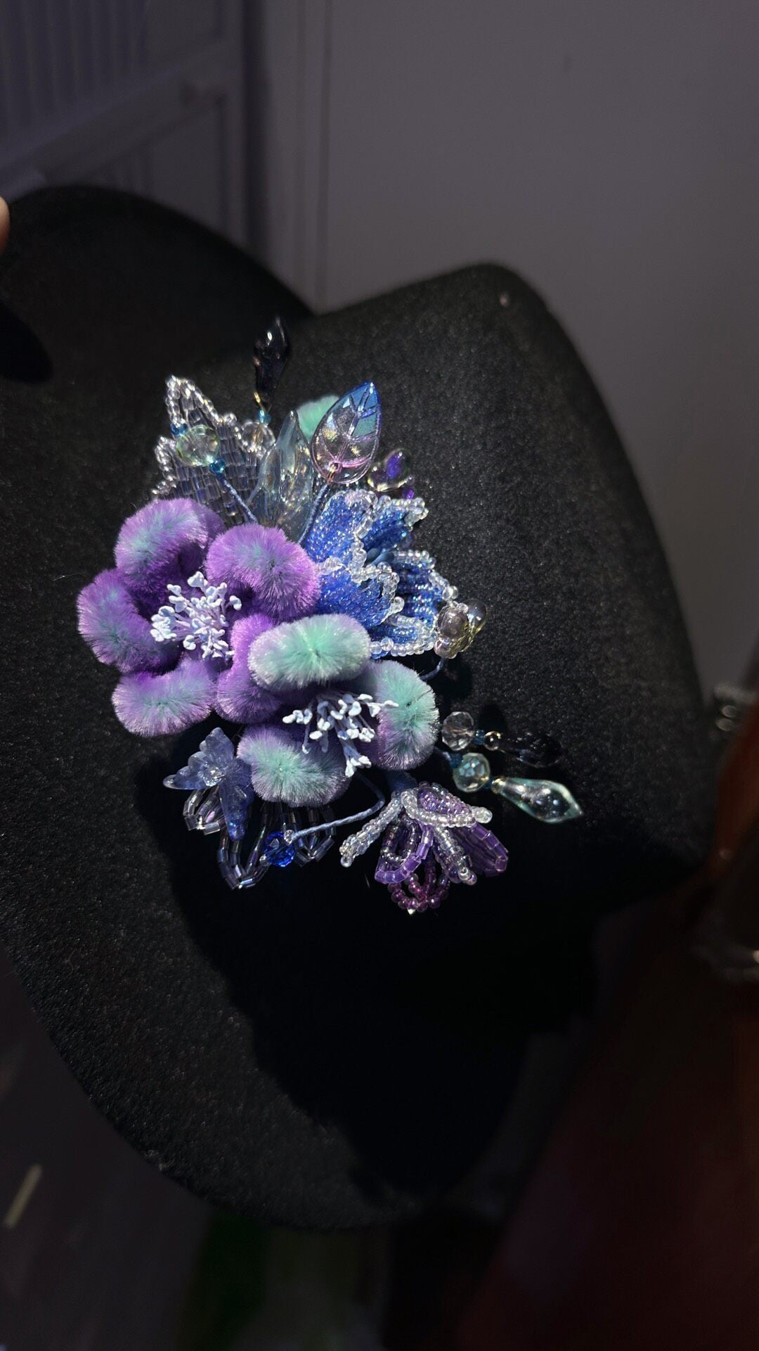 Multicolor Floral Hair Brooch with Crystals