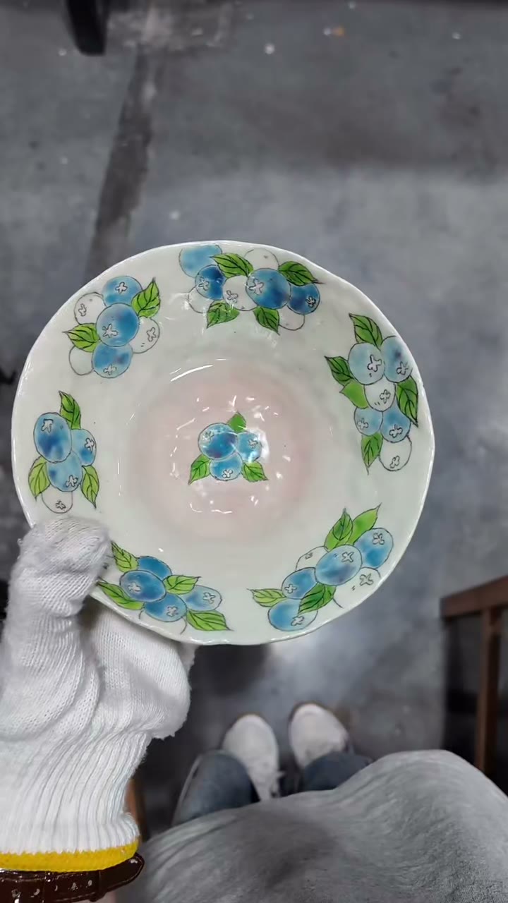 Handcrafted Ceramic Bowl Hand Painted Blueberries