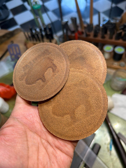 Set of Three Vegetable-Tanned Leather Coasters with Bison Embossed Design