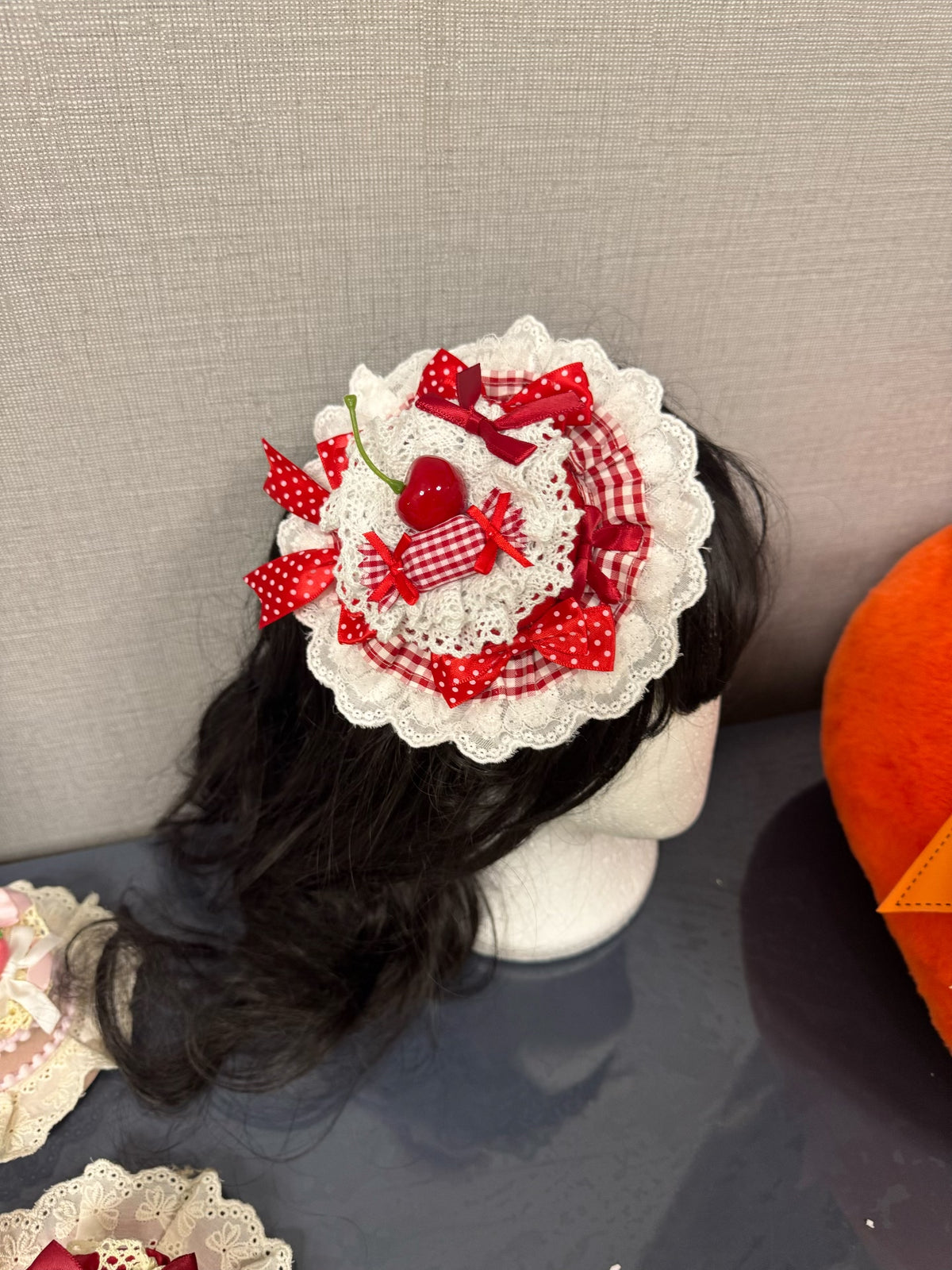Cherry Lace Fascinator Hat with Cupcake Wrist Piece