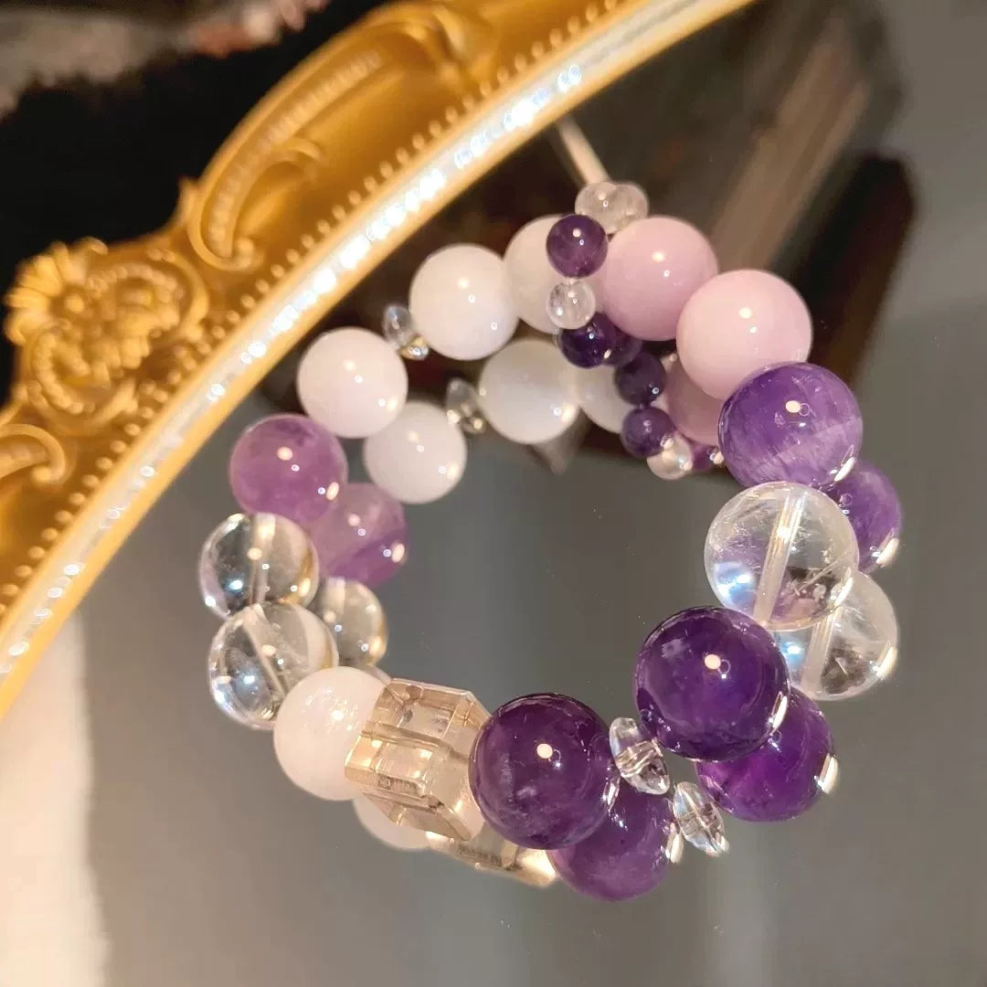 Bracelet en perles de pierres fines violettes naturelles