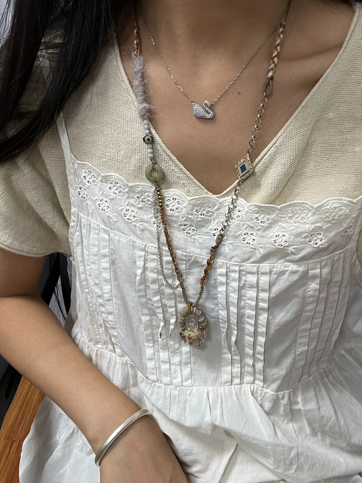 Collier Cordon Tressé Fait Main avec Quartz de l'Himalaya