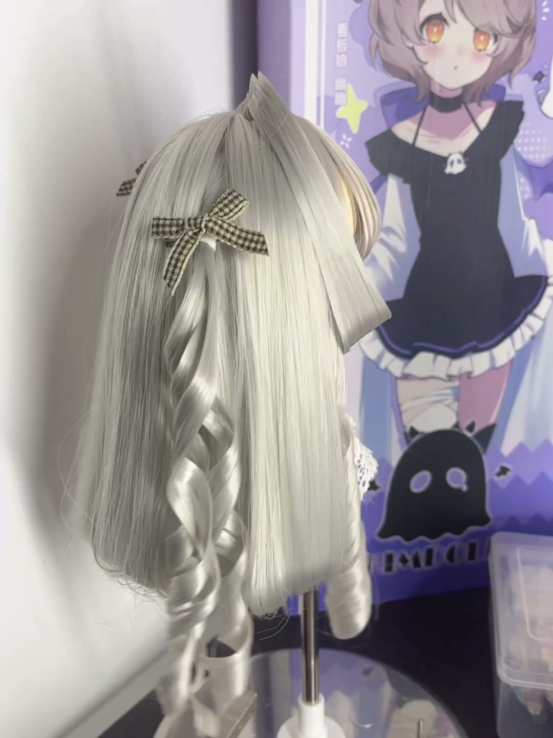 Doll Wig Silver Grey Twin Tail