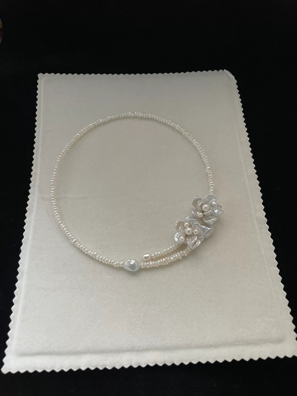 Double Strand Pearl Choker with Floral Shell Clusters