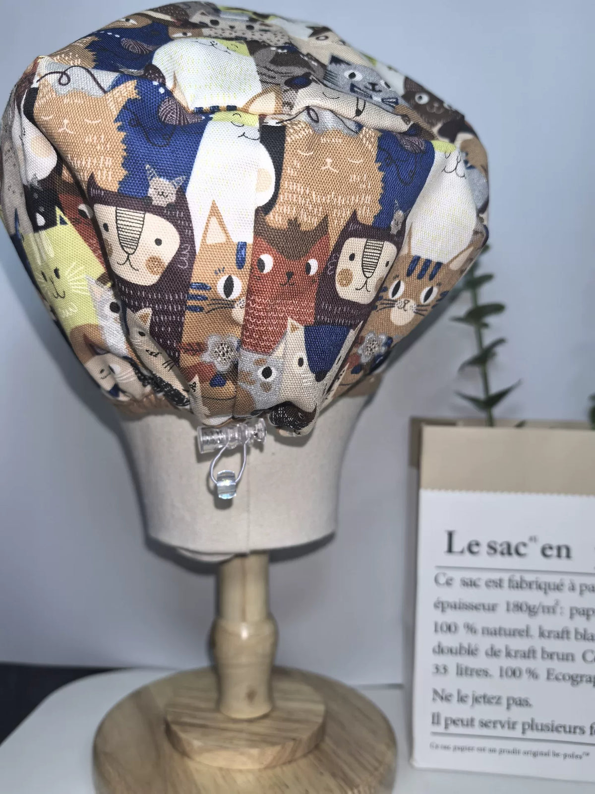 OP-Haube mit Katzenmuster aus Baumwolleinwand