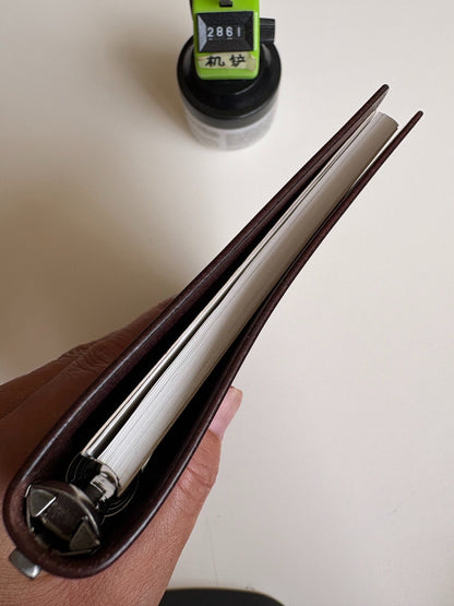 Handmade A5 Leather Ring Binder Cover with Silver Metal Rings