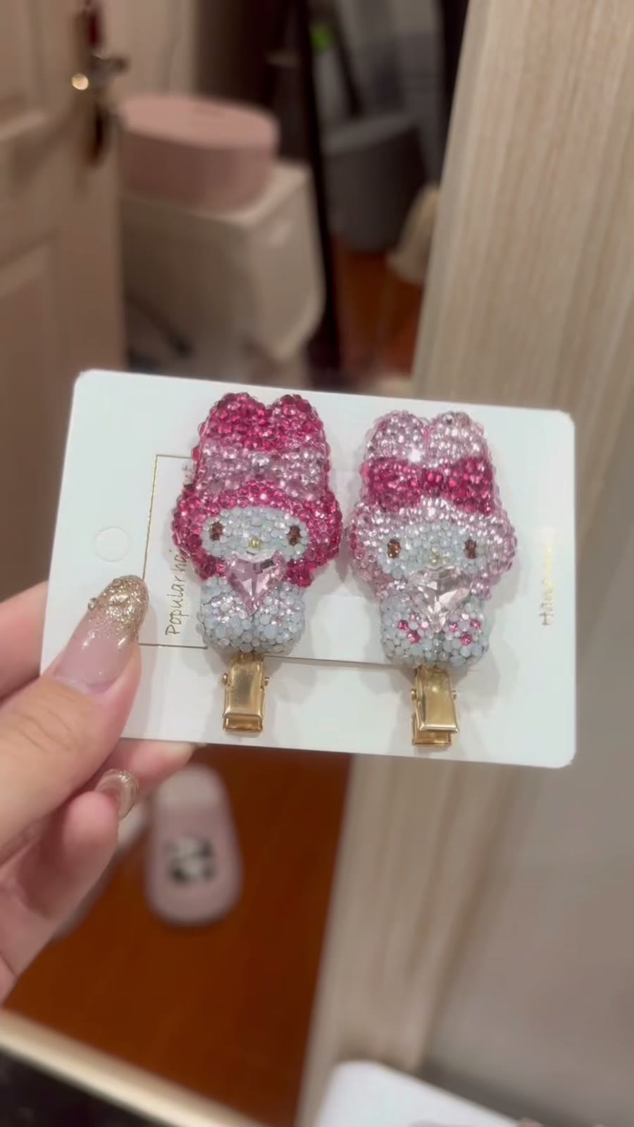 Crystal Rhinestone My Melody Heart Hair Clips