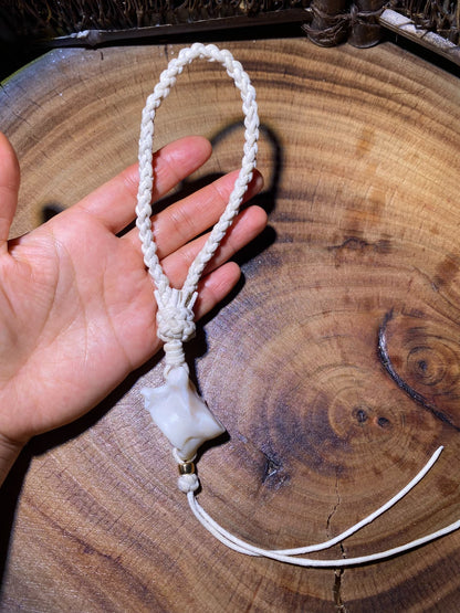 Handwoven Creamy White Rope Keychain with Amber Bead and Pendant