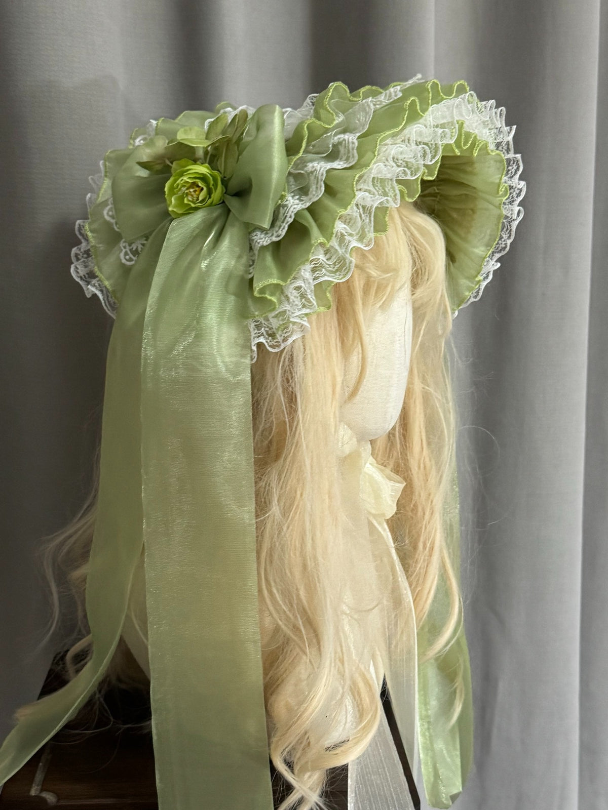 Lolita Bonnet Hat with Organza Ruffles
