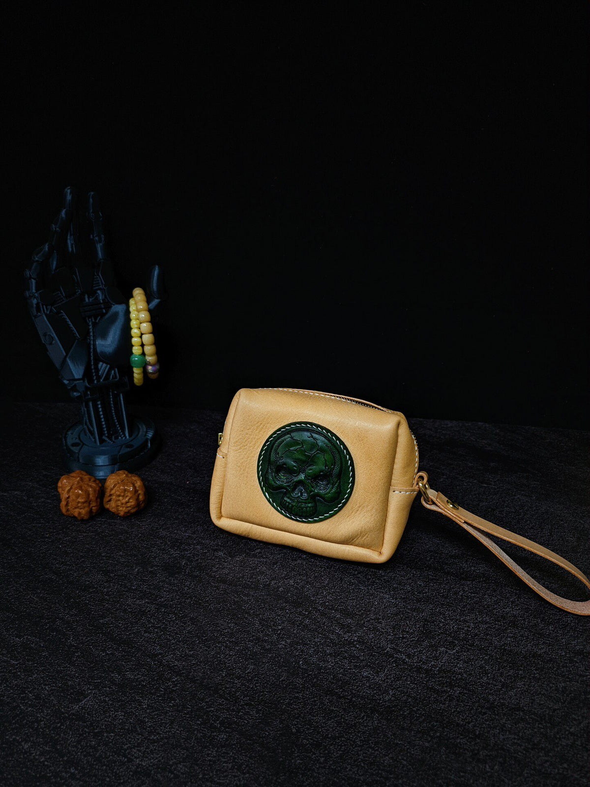Vegetable Tanned Leather Skull Storage Pouch