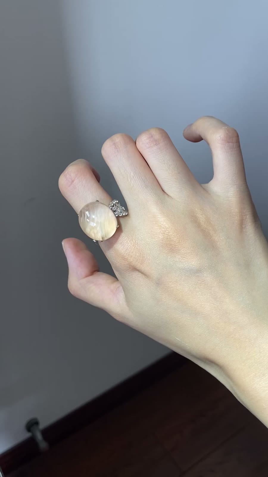 Orange Rabbit Hair Crystal Ring S925 Zilver