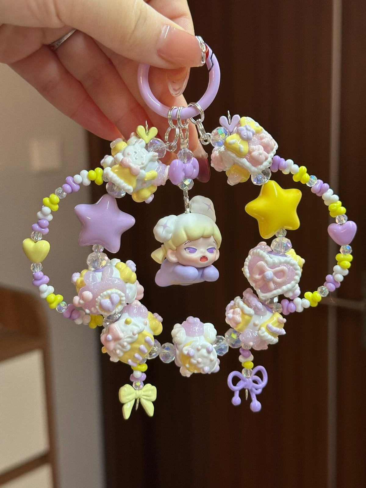 Yellow Purple Beaded Character Keychain