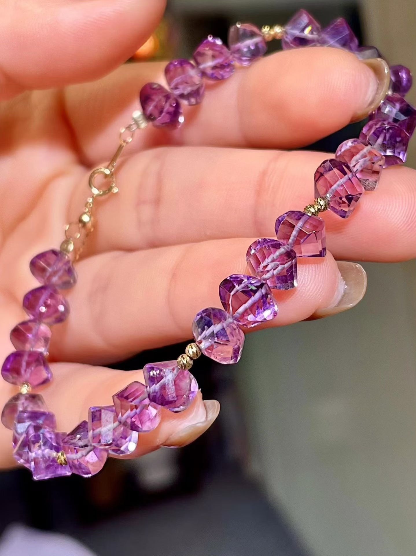 Amethyst Bracelet with 18k Gold Clasp, 6.5-7mm Faceted Beads