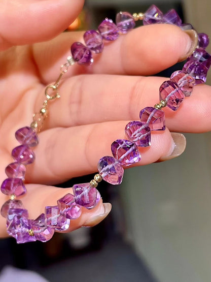 Amethyst Bracelet with 18k Gold Clasp, 6.5-7mm Faceted Beads