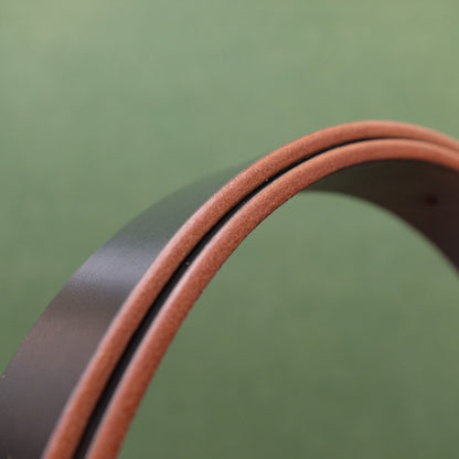 Dark Leather Belt with Brass Oval Buckle