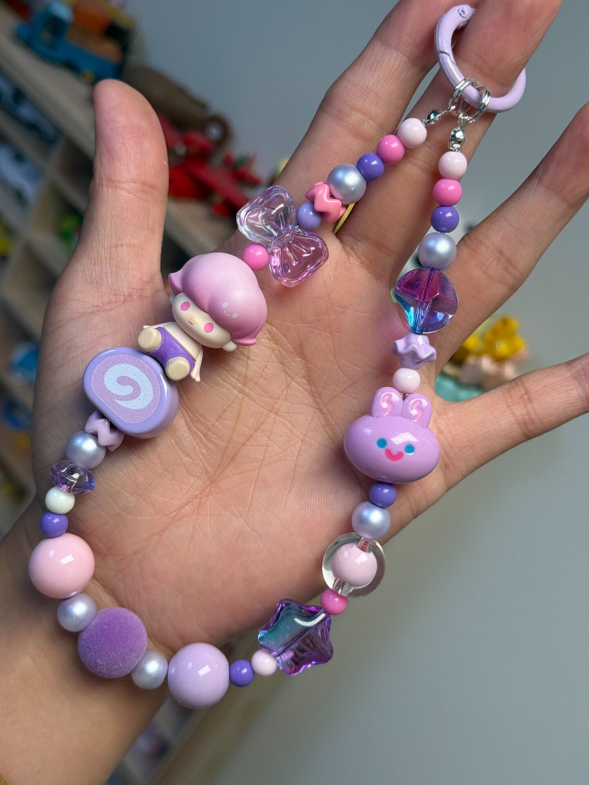Dimoo Purple Beaded Phone Strap Charm