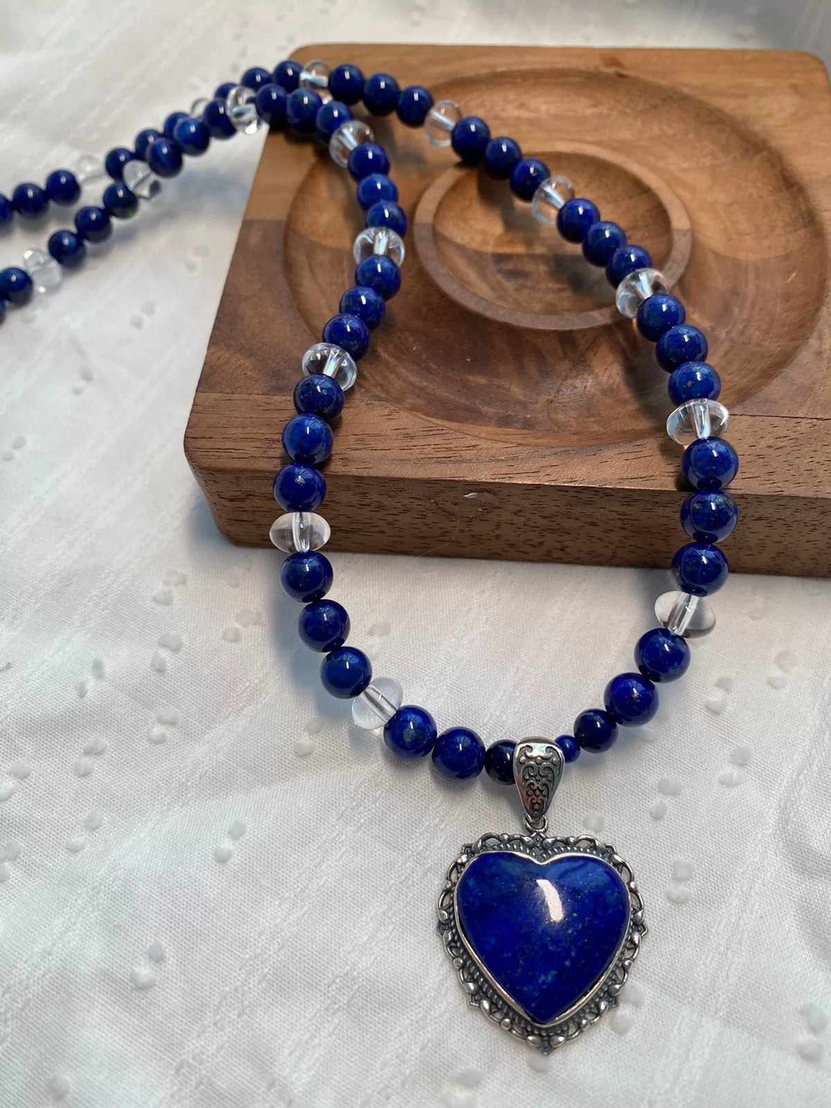 Collier pendentif cœur lapis-lazuli argent S925