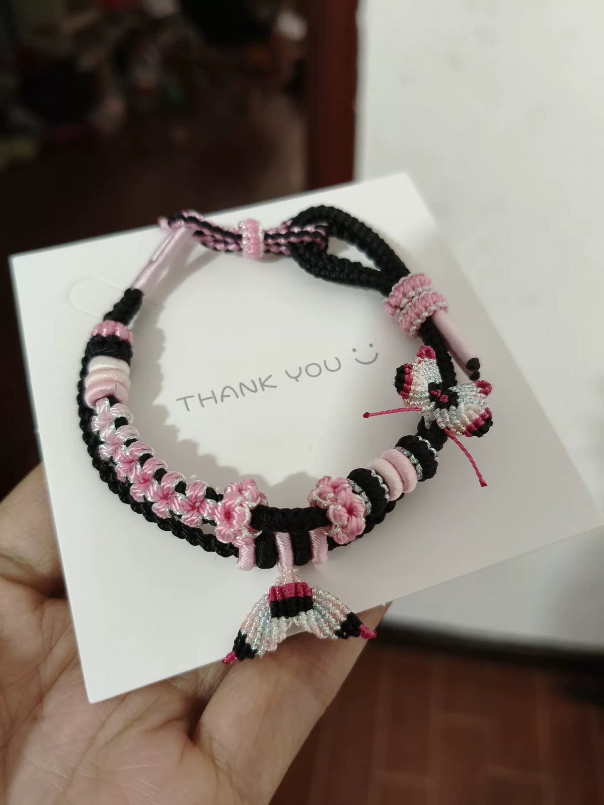 Bracelet en cordon tressé à la main dégradé noir et rose