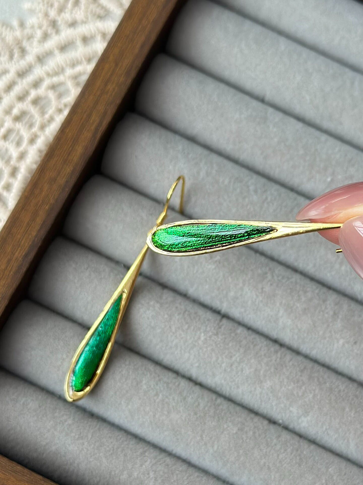 Jewel Beetle Wing Drop Earrings Gold