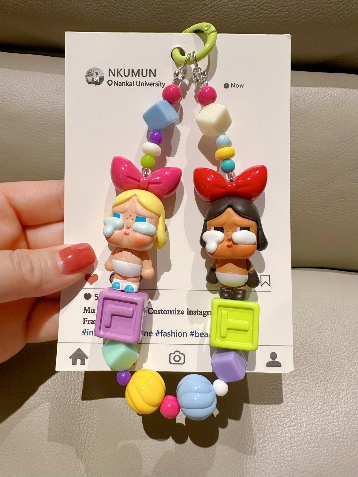 Crying Doll Phone Chain Keychain Multicolor Beads