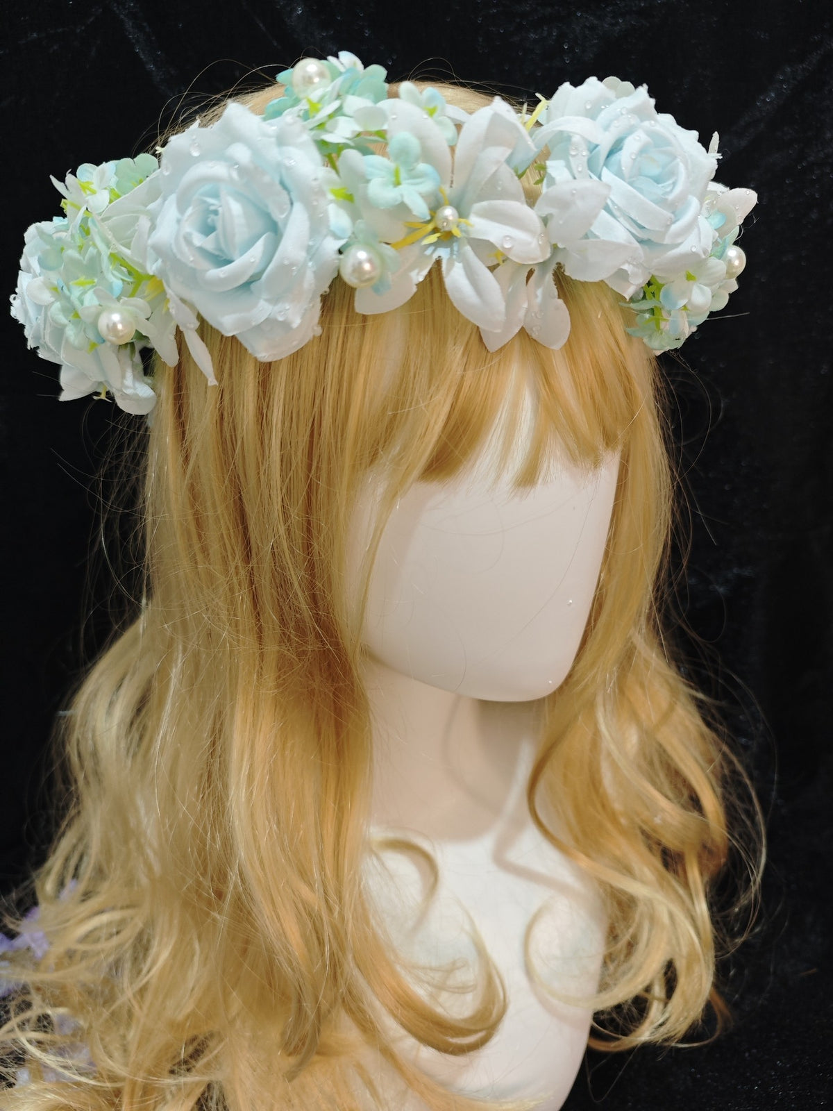 Blue Rose Lily Hydrangea Floral Head Wreath