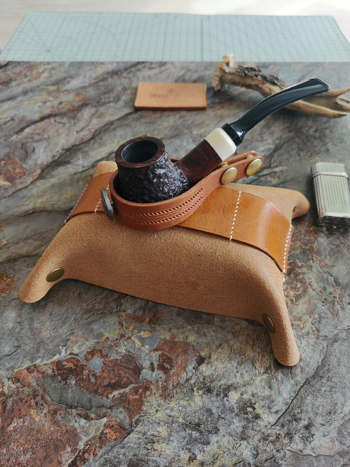 Sunset Yellow Leather Pipe Pouch Stand Set