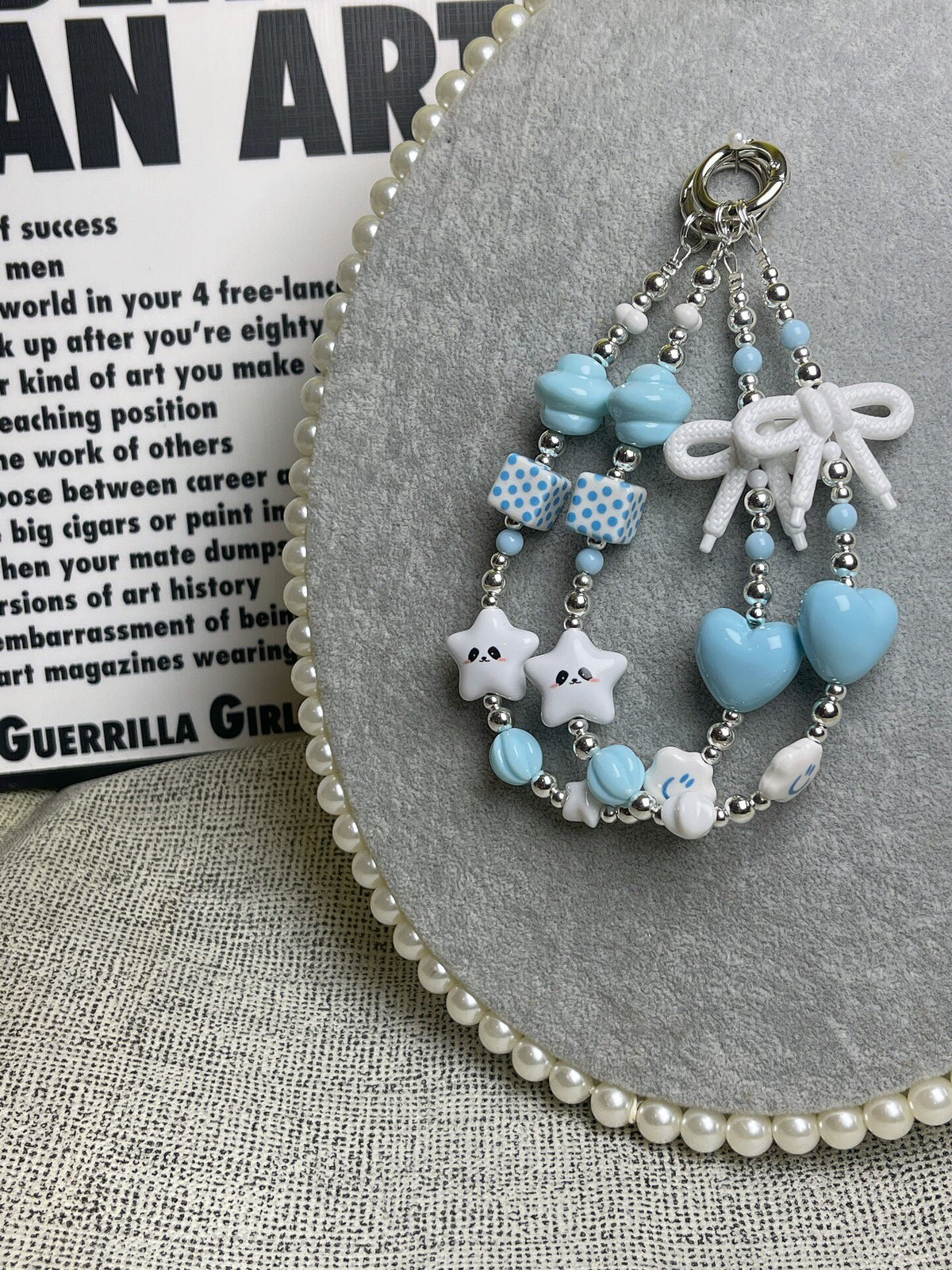 Blue Bear Beaded Phone Charm