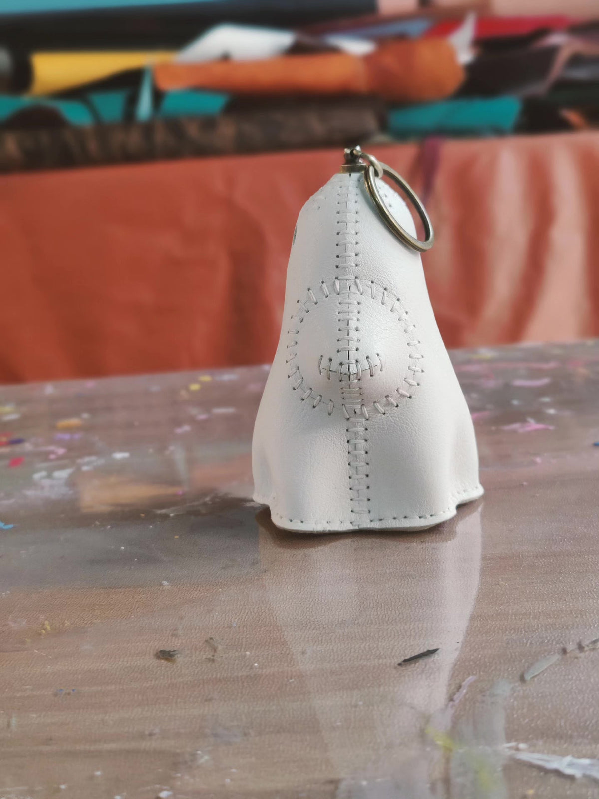 Genuine Leather Ghost Pendant Hand Stitched