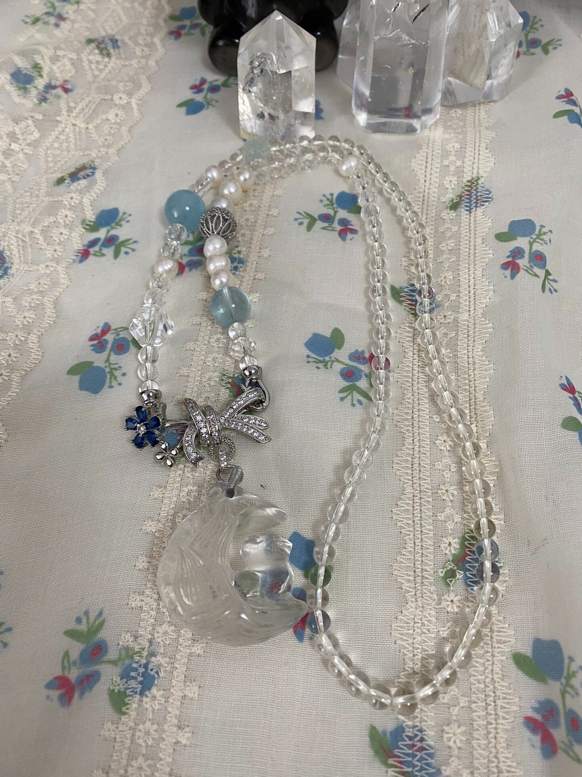 White Crystal Fox Necklace Pendant
