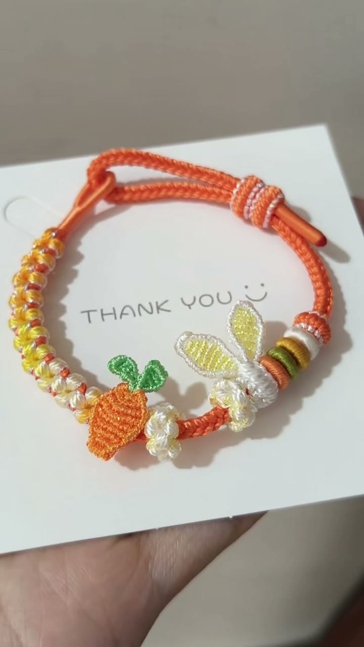 Handwoven Carrot Bunny Ear Bracelet