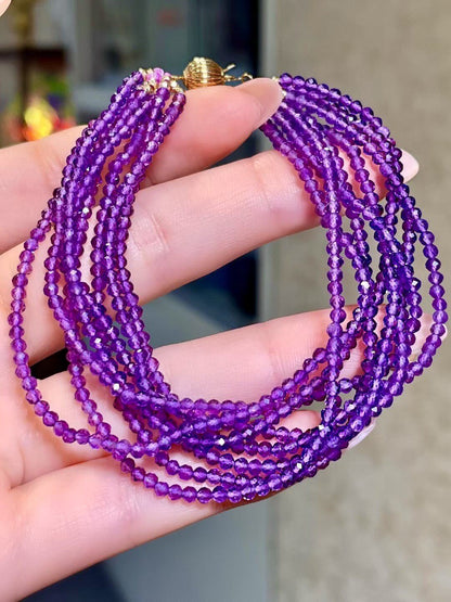 Eight-Strand Faceted Amethyst Bracelet with Gold-Tone Toggle Clasp