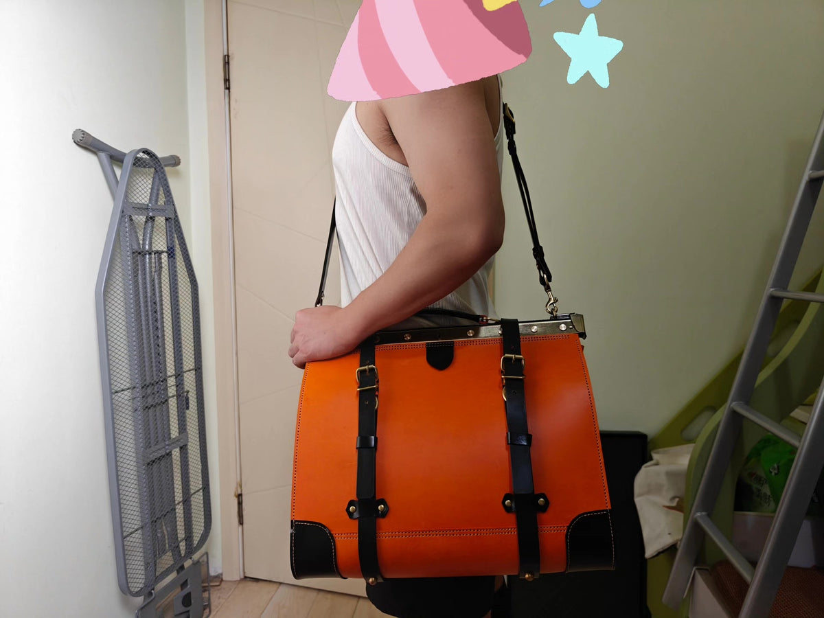 Orange Gladstone Bag with Black Leather Trim