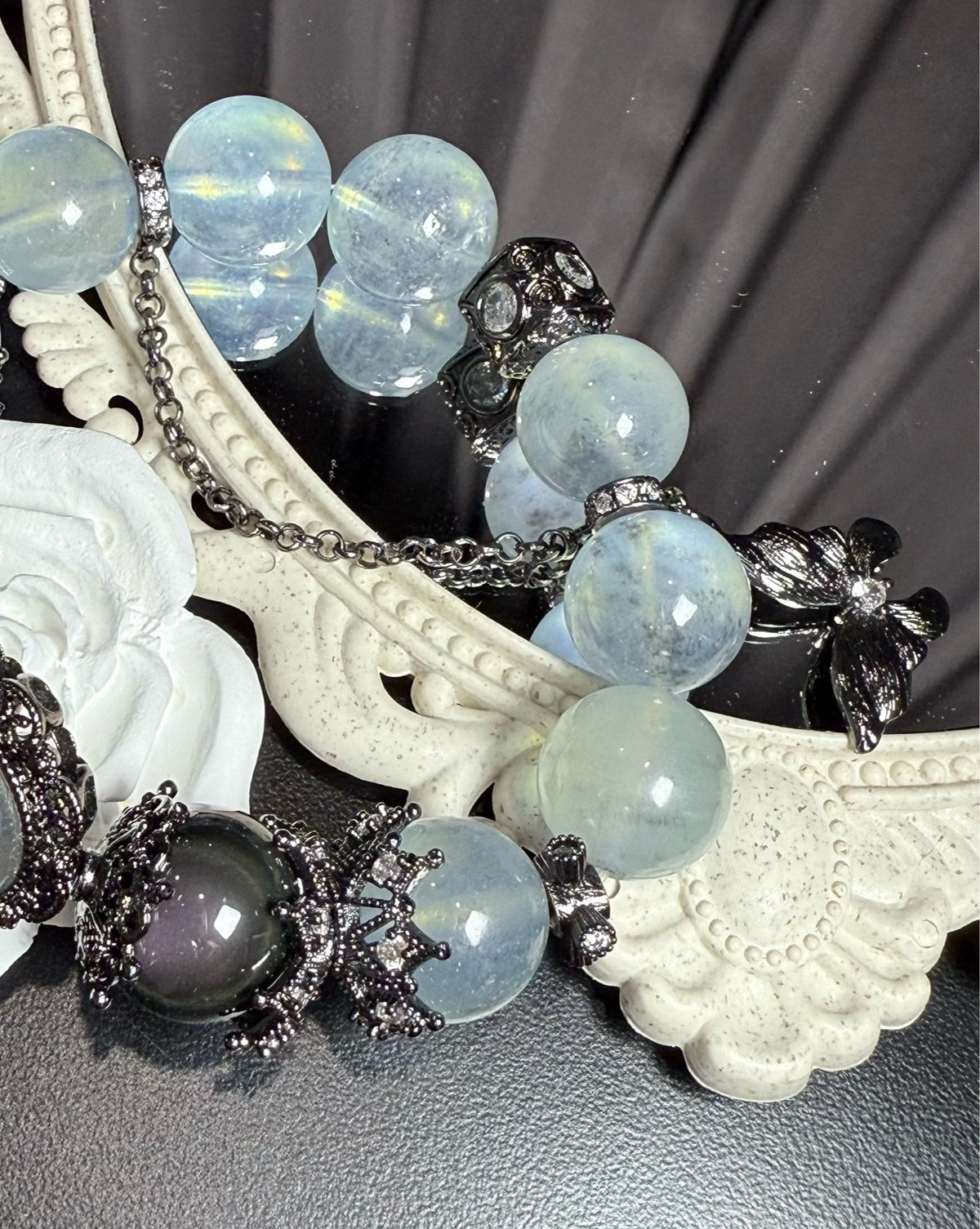 Labradorit Obsidian Aquamarin Perlenarmband