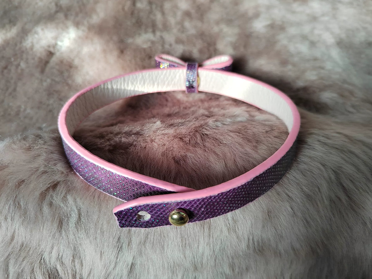 Iridescent Purple Snakeskin Pet Collar with Bow