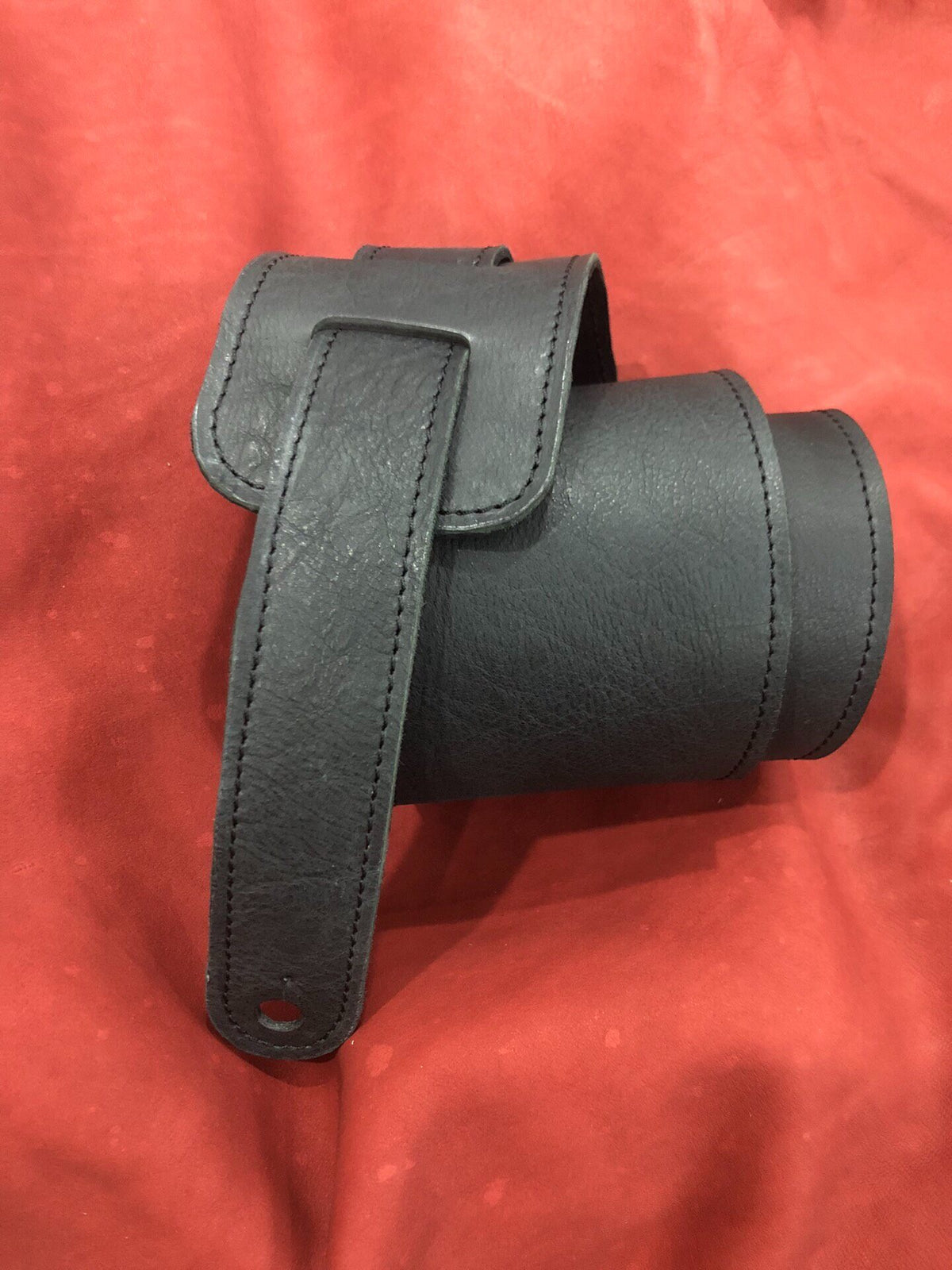Black Pebbled Leather Guitar Strap 9cm Wide