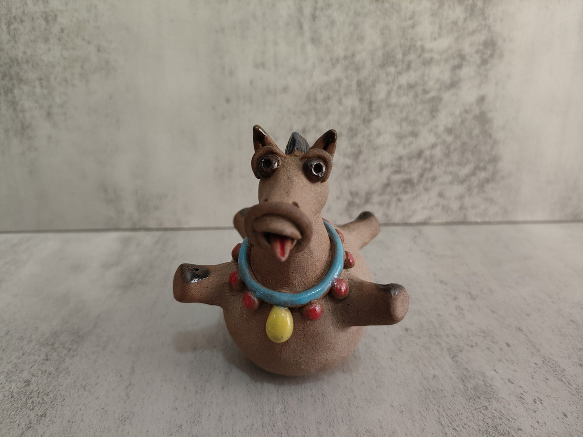 Handcrafted Clay Horse Figurine with Beaded Collar