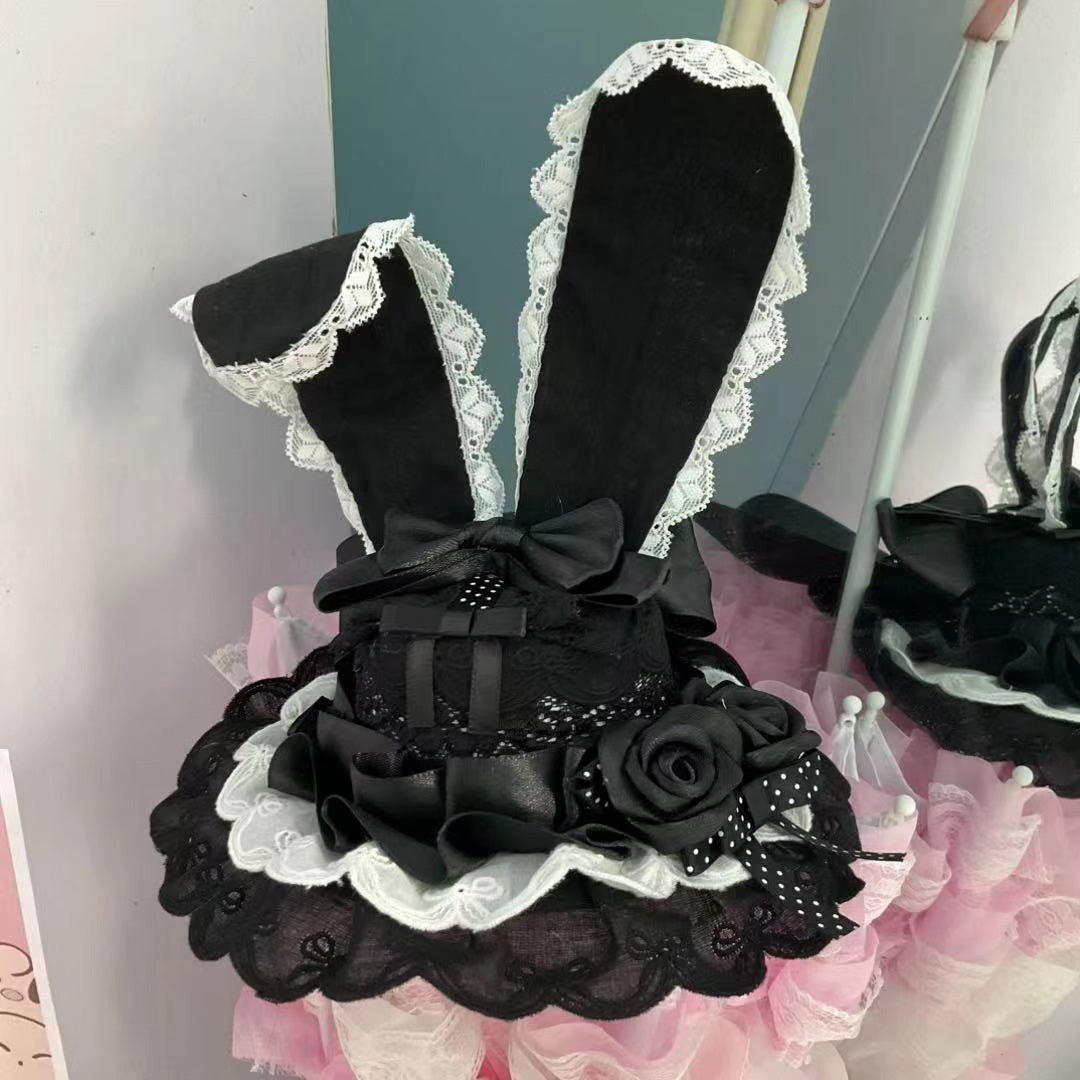 黒うさ耳ミニトップハット レース付き