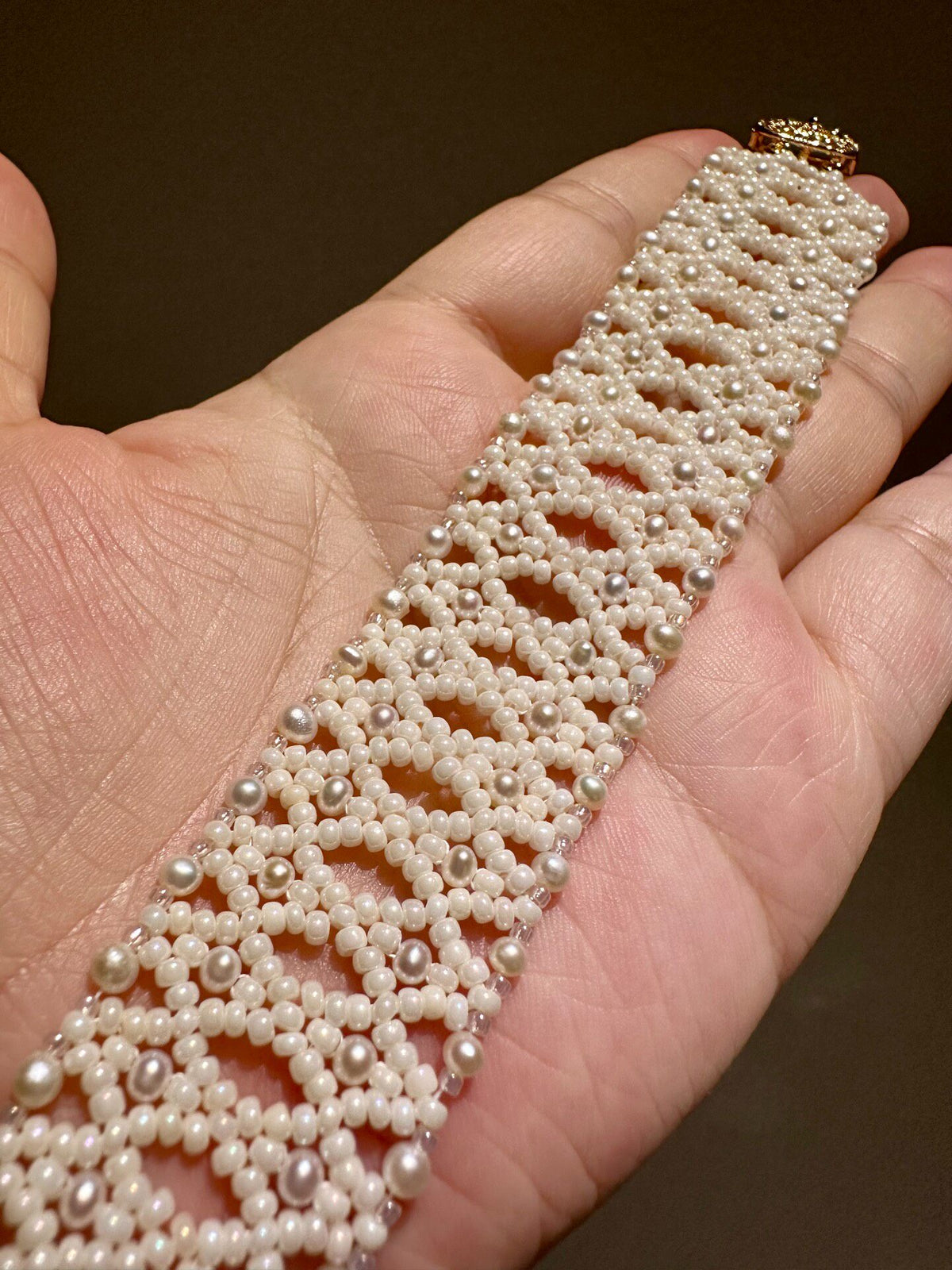 Victorian Pearl Beaded Wide Bracelet