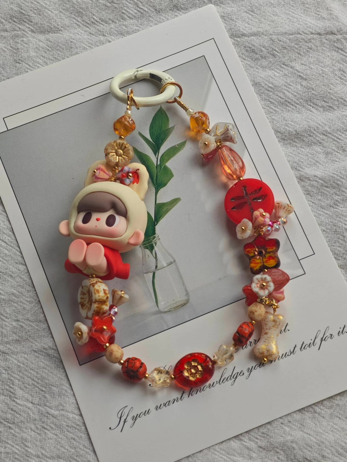 Charm de Telemóvel Artesanal com Contas Rabbit Bear Breeze