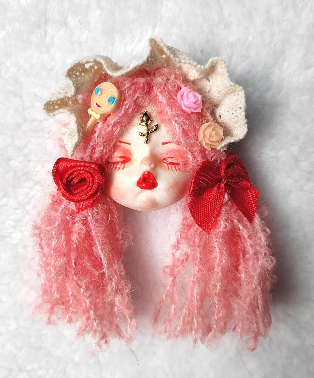 Clay Doll Head Brooch Lolita Style