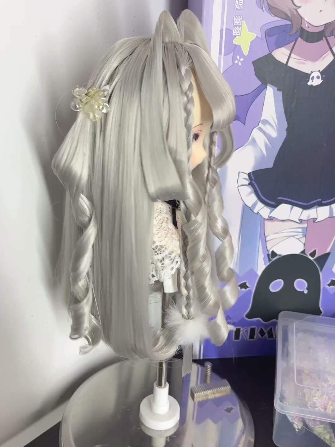 Doll Wig Silver Gray Twin Tail Style