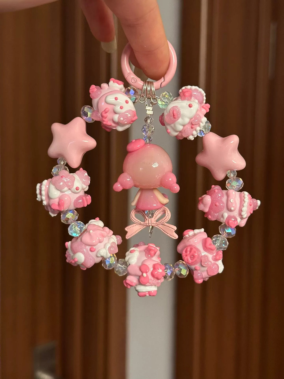 Pink Beaded Doll Keychain with Glossy Resin Charms