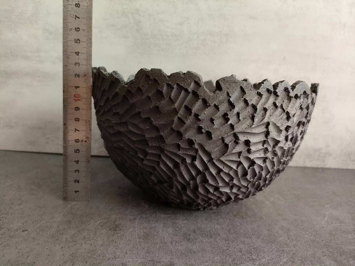 Carved Ceramic Bowl High Fired Clay