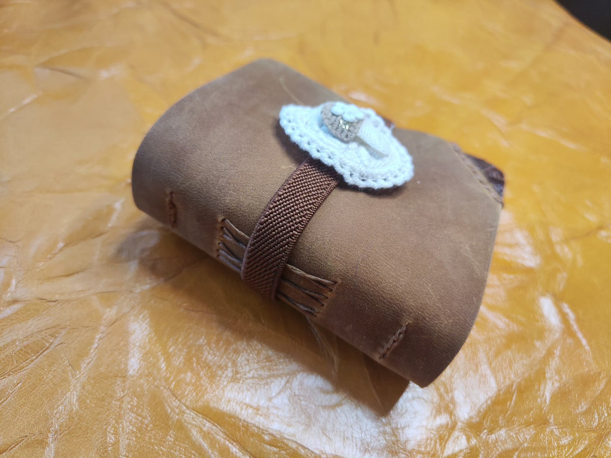 Handmade Cowhide Journal with Crochet Flower
