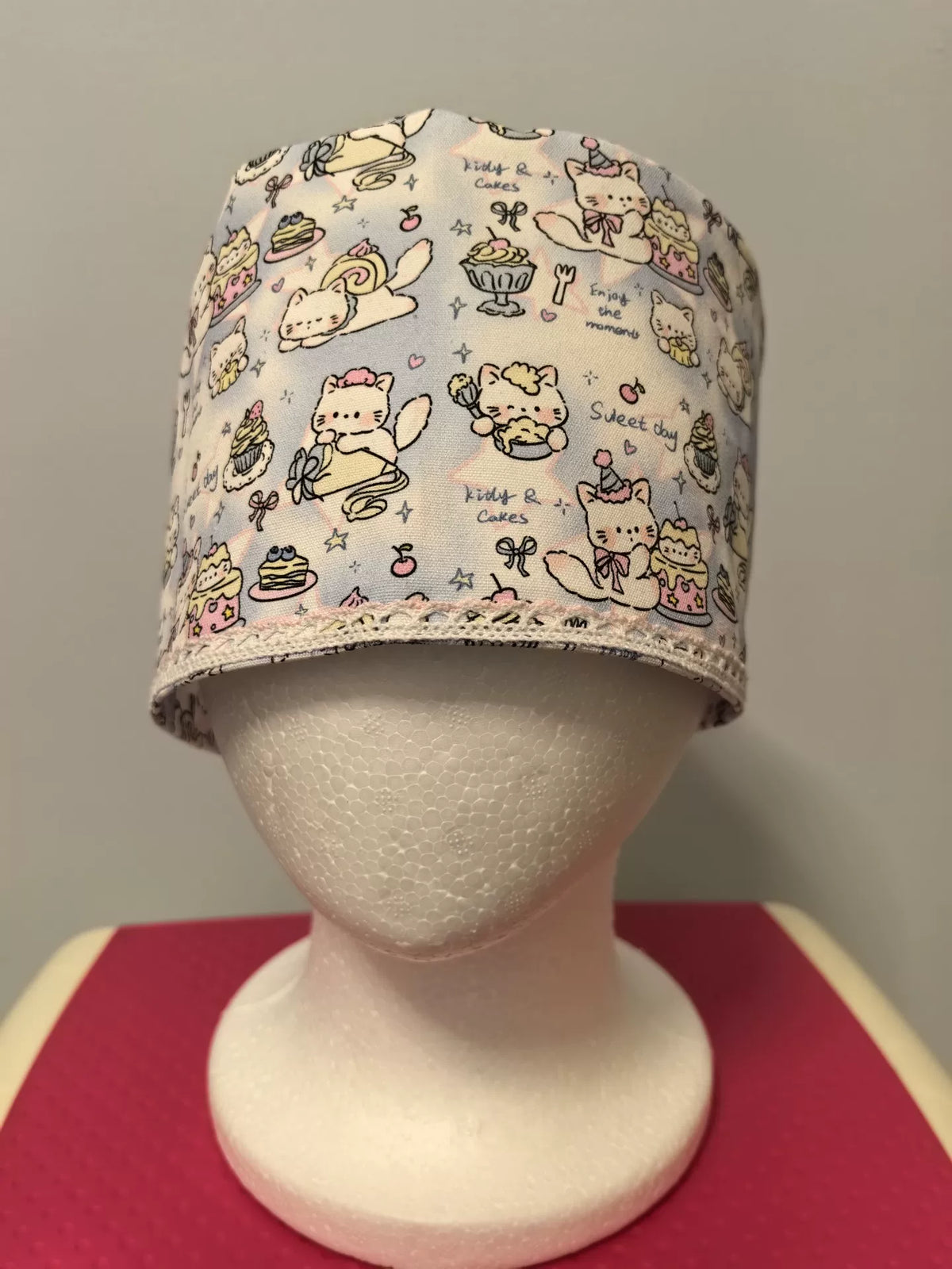 Gorro Quirúrgico de Lona de Algodón Gatos Azul Cielo