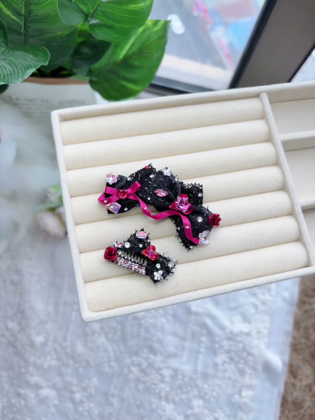 Black Bow Hair Clip Set for Small Dogs
